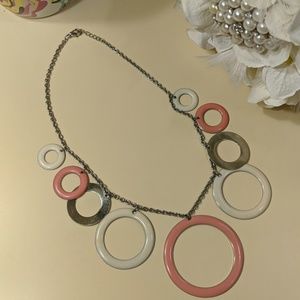 💗 White, Pink, & Silver Circle Pendant Necklace